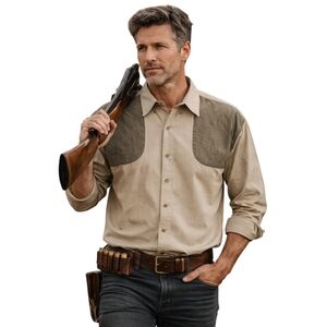 Browning Men’s 100% Cotton Shooting Shirt Quilted Shoulder Patches Hunting 2XL